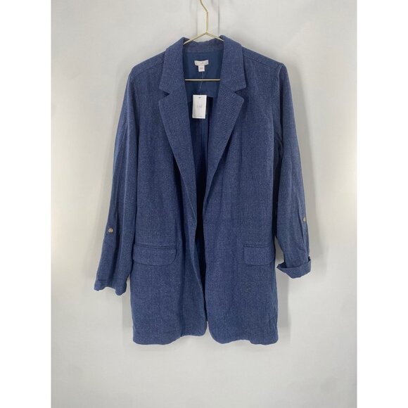 NWT J JILL BLUE SLAT ROLL TAB SLEEVES JACKET SIZE LARGE - Picture 1 of 6